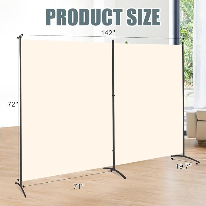 Room Divider 2 Panel Large Privacy Screens, 142''x72''H Upgraded Room Divider Wall for Room Partitions, Tall 6FT Partition Room Dividers Screen Panel for Bedroom Office School, Portable Partition Wall