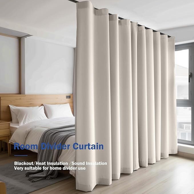 Cbsroro Room Divider Blackout Curtain Track Curtains Wall Dividers Panels Screen for Living Rooms Bedroom Office Privacy Partition Separation, W150 × L120 Inch,1 Panel, Beige