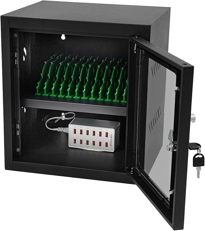 QUEWATSA Cell Phone Charging Station, 12-Device Rechargeable Mobile Phones Charging Cabinet, Locking and Charging Phone Storage Box, Mobile Charging Cart, Lockable Device Charging Locker