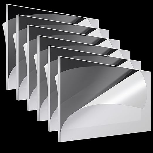 Roowest 6 Pcs 24 x 48 Inch, 1/8 Inch Thick Clear Acrylic Sheets Plastic Panels Sheets Cut to Size Cast Acrylic Board Panel with Protective Film for Craft DIY Projects Sign Frame