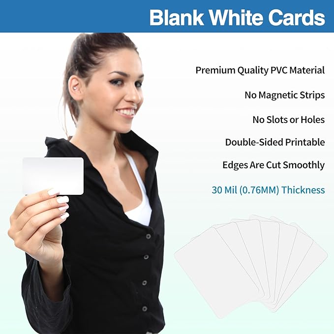 250 Pack - Premium Blank PVC Cards for ID Badge Printers - Premium Quality White CR80 30 Mil (CR8030) by KLMNDUO - Compatible with Most Photo ID Badge Printers(White)