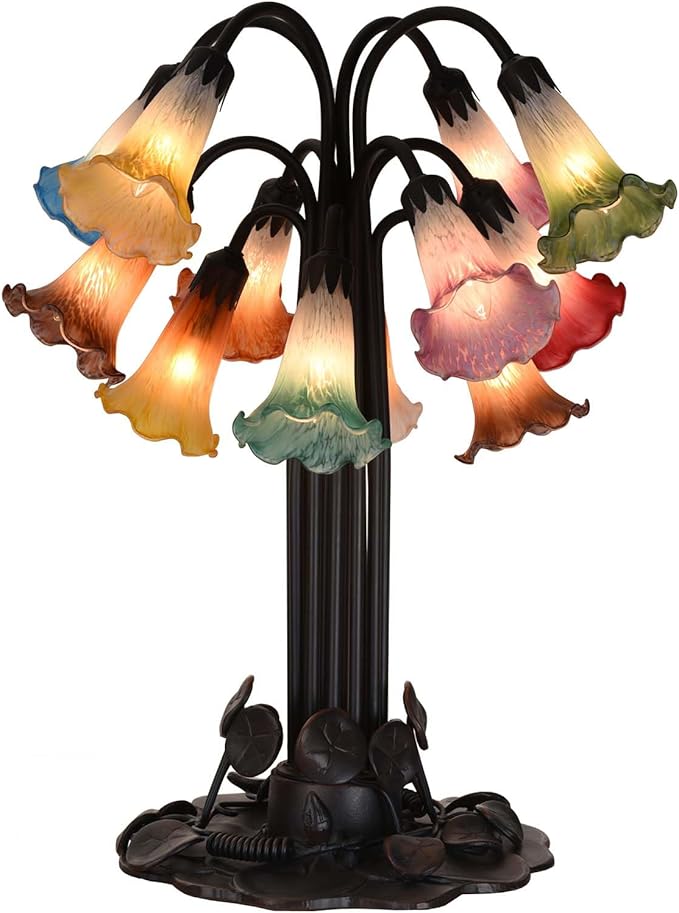 Bieye LS12S Lily Flower Blown Glass Lampshade (Yellow Pink, Opening I.D. 0.87" x O.D. 1")