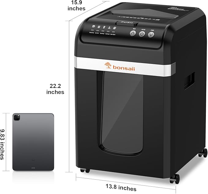 Bonsaii 200-Sheet Auto Feed Paper Shredder, 60-Min Nonstop Heavy Duty Shredders for Office, 8.1-Gal Bin, P4 High Security Micro Cut Large Commercial Paper Shredder for Business (C283-A New Version)