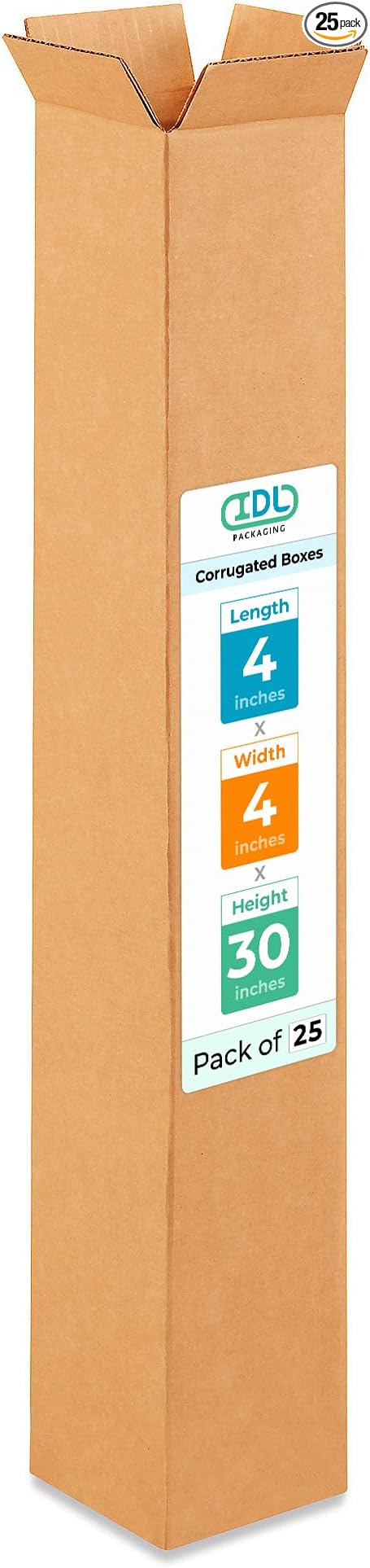 Tall Moving & Shipping Boxes 4"L x 4"W x 30"H (25-Pack) - Extra Strength 200 lb vs Regular - Corrugated Durable Boxes for Packaging Moving - Tall Cardboard Box - Box for Shipping by IDL Packaging