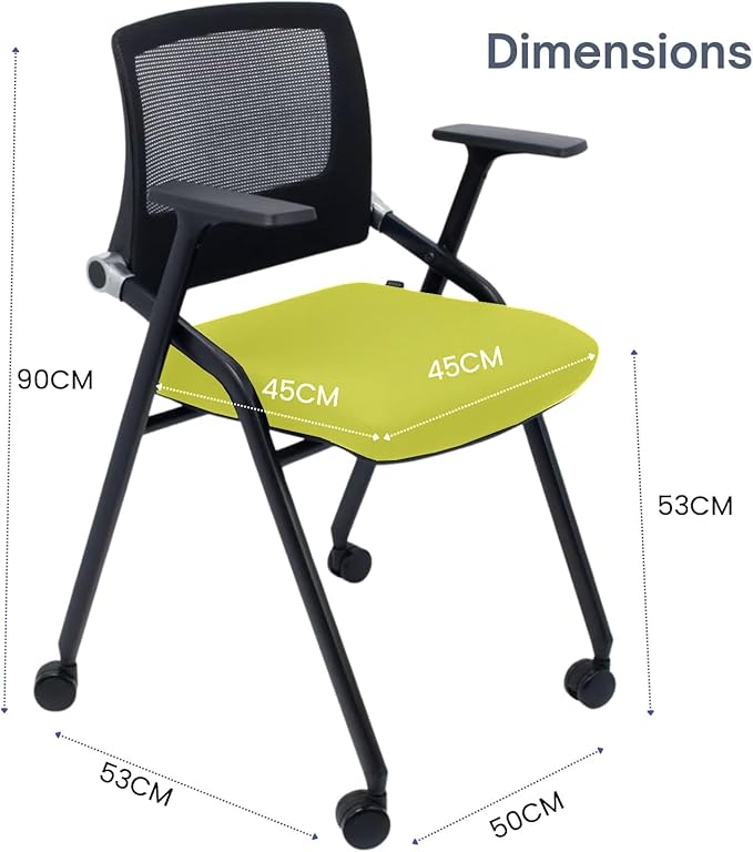 SLKJChr 4 Pack Foldable Office Chairs with Wheels, Mesh Back, Arms and Portable - Folding Office Chairs for Conference Room Chair, Office Guest & Reception & Meeting Chair - (Green) 300 lbs.