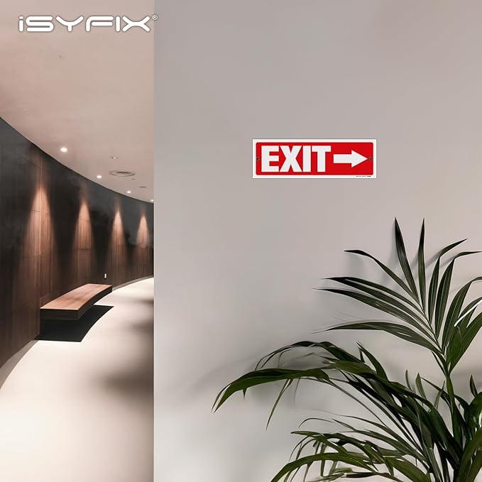 iSYFIX Exit Signs - 6 Pack 12x4 Inch Directional Arrow Signs, 40 mil Polystyrene Plastic, UV Laminated, Scratch & Fade Resistant, Waterproof - Ideal for Office, Theater, School, Business