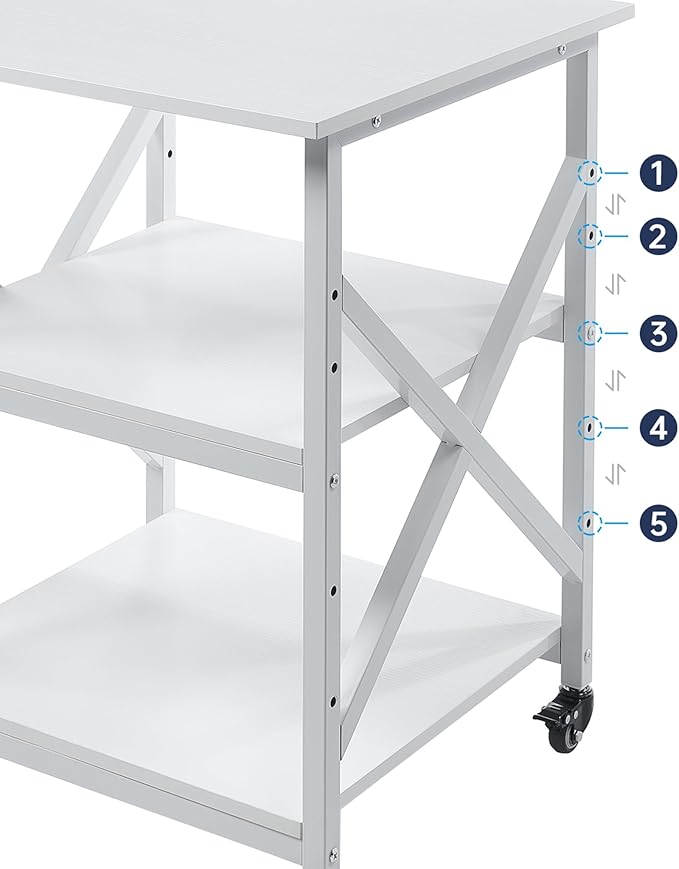 Fannova Large Printer Stand with Height Adjustable Storage Shelf, 23.6 x 23.6 Inches Square Printer Table with Industrial Wheels, Multi-use 3 Tier Rolling Printer Cart for Home Office - White
