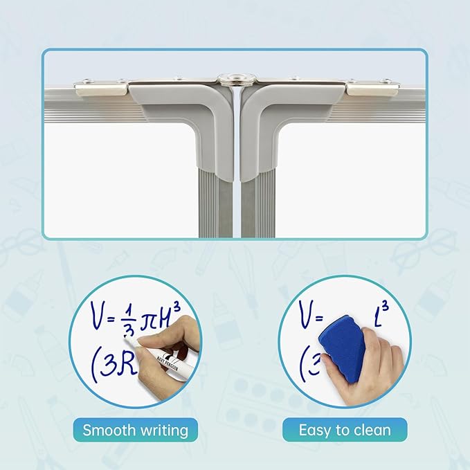 Whiteboard Set - Dry Erase Board 47 x 18 in with 1 Dry Wipe Eraser, 4 Markers, 4 Magnets and 6 Magnetic Notes - Large Wall White Board for Home and Office