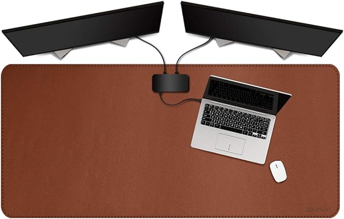 ZORESYN Large Mouse Pad (120x60cm) - PU Leather Gaming Mousepad Desk Mat - Nonslip Base and Waterproof Desktop Keyboard Extended Mouse Mat (Light Brown)
