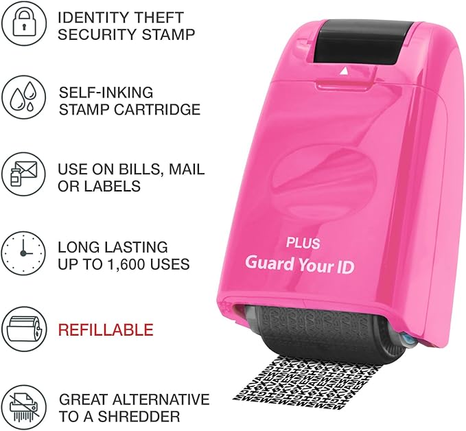 Guard Your ID Wide Stamp Roller for Identity Protection, Pink