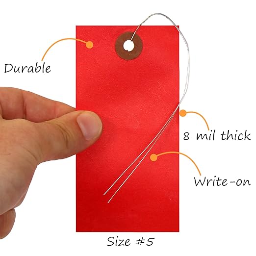 SmartSign Blank Tyvek Shipping Tags with Wire, Size #5 | 4 3/4" x 2 3/8", Pack of 100, Red, Made in USA