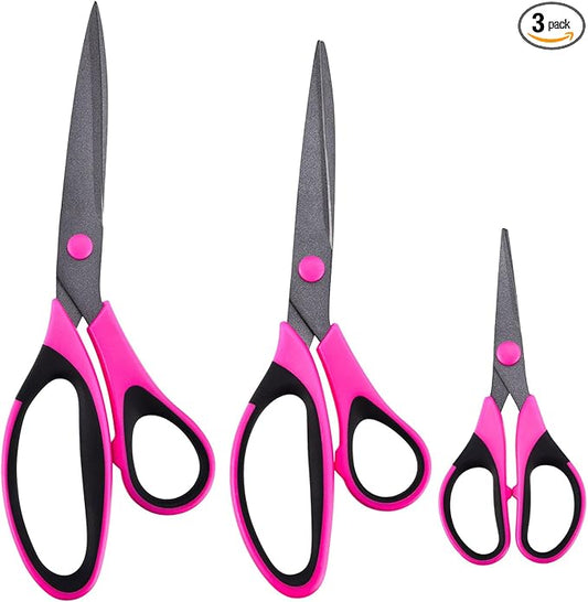 Zicolu Craft Scissors Set, Sharp Scissors All Purpose Heavy Duty, Teflon Non-stick Titanium Coated, Ergonomic Grip, Ideal for Sewing Fabric DIY&Arts Scrapbook School Office Supplies, 9.3''/8.5''/5.6"