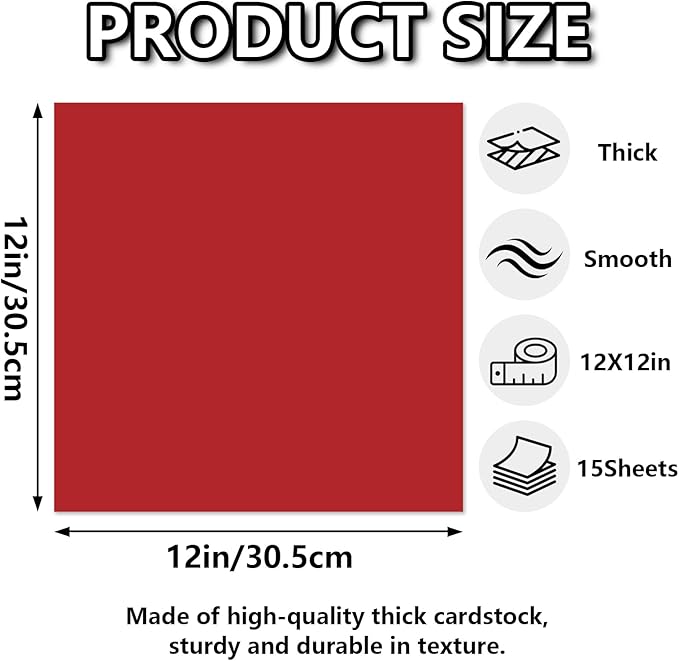 15 Sheets Red Cardstock 12"x12",250gsm/90lb Heavyweight Cardstock Paper, Thick and Smooth Card Stock Perfect for Card Making, Scrapbooking and Crafts