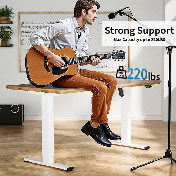 BIZUM Electric Standing Desk Frame, Height Adjustable Sit Stand Desk Base with Memory Preset Button, USB Port for Home Office, White Frame Only