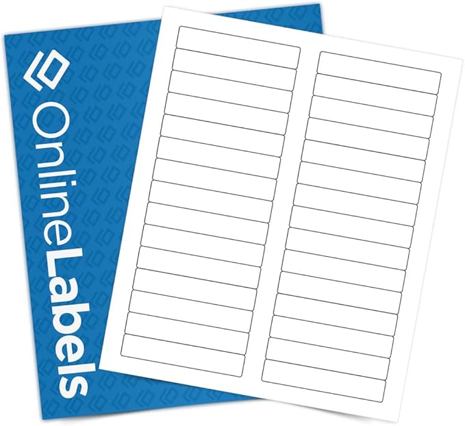 3.434 x 0.667 File Folder Labels - Blank White Matte - 30,000 Labels, 1,000 Sheets - Inkjet/Laser Compatible - Online Labels