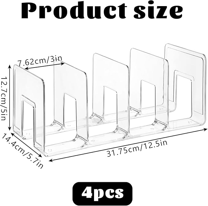 Lemecima 4 Pack Acrylic File Sorter, 4-Section Clear Desktop File Folder Holder Organizer, Thick Office Storage Stand Rack for Book, Envelopes, Mail, Document, Notebook, Binder, Purse, Clutch Divider