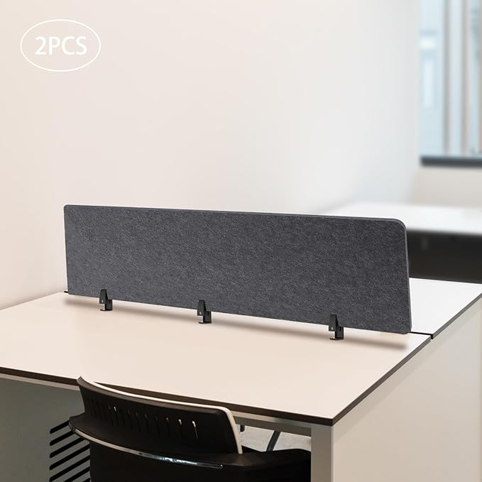 Clamp-On Acoustic Desk Divider, 2Pcs 60x16in Acoustic Partition, Desktop Privacy Panel, Sound Absorbing Workstation Panel (Anthracite Gray, 60" x 16")