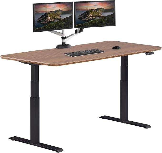 Vari Classic Electric Standing Desk - VariDesk Height Adjustable Sit/Stand Desk - Dual Motor with Memory Presets, Stable T-Style Legs - Gaming or Home Office Workstation - 72”x30”, Walnut/Black
