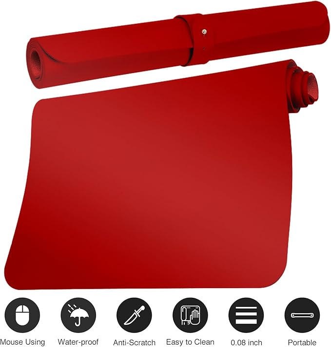 Boutilon Leather Desk Pad Protector,Non-Slip Mouse Pad,Laptop Desk Pad,Office Mouse Mat,Waterproof Leather Desk Blotter,Desk Writing Pad for Office and Home (XXL-Red,47.2"x 17")