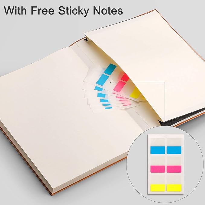 EMSHOI Composition Notebooks College Ruled - Soft Cover Leather Thick Journal, B5 Large Notebook, with Free Sticky Notes, 204 Numbered Pages,100gsm Lined Paper, for Writers Students, 7.5"x10"- Black