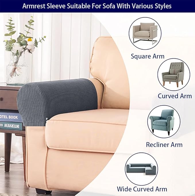 Chaexii Premium Polyester Sofa Arm Cover, Scratch Resistant Protector Covers, Washable, Elastic Armrest Covers for Square/Curved/Sloping Couch Armrests, 2Pcs (Dark Brown)