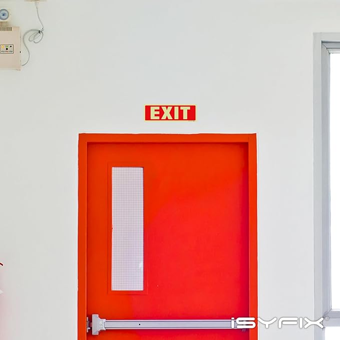 iSYFIX Exit Glow in the Dark Sign Stickers – 2 Pack 12x4 Inch – Photoluminescent Vinyl, Laminated for UV, Weather & Fade Resistance, Indoor & Outdoor for Business, School, Office, Warehouse
