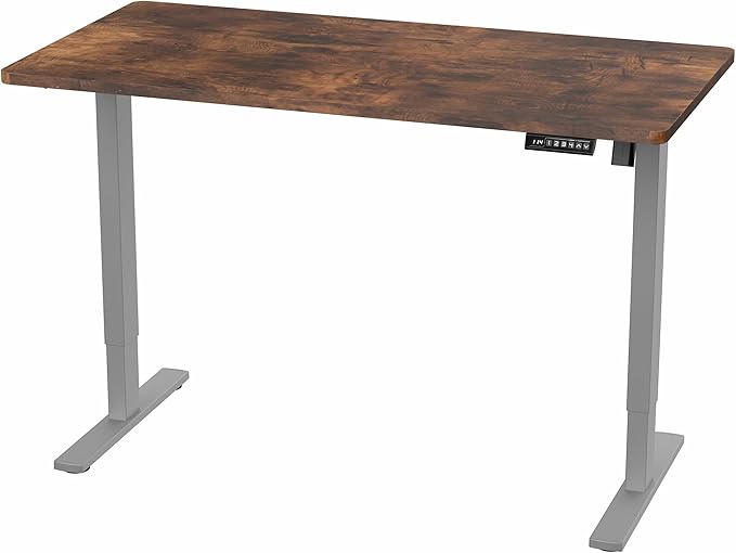 VIVO Electric 55 x 28 in Standing Desk, Memory Height Adjustment, 1B Series, Holds 220 lbs, One-Piece Rustic Vintage Brown Top, Gray Frame, DESK-KIT-1G55N