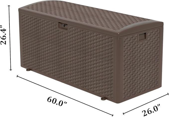 Yardgrace 180 Pro Gallon Deck Box,Outdoor Storage Box Lockable,Waterproof for Patio Furniture, Garden Tools, Pool Accessories, Package Delivery Boxes For Outside, Brown