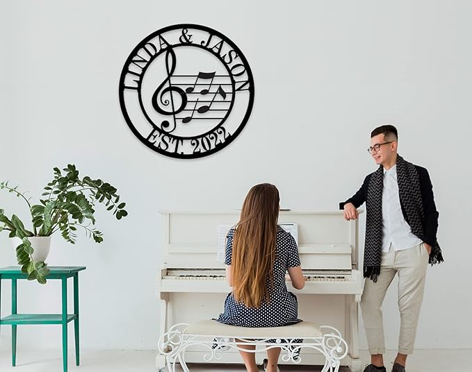 efcustomgifts Custom Music Established Last Name Family Sign Personalized Metal Name Sign Monogram Wall Decor