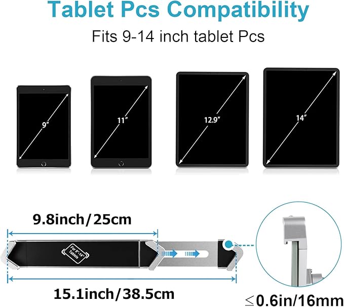 YOOZ Anti Theft Wall Mount for Tablet, Kiosk Counter Retail Security Stand, Adjustable Aluminum Arm - Wall Holder with Lock & Key Fit iPad Pro 13 11, Air, Galaxy Tabs, Surface Pro, 9-14" Tablets