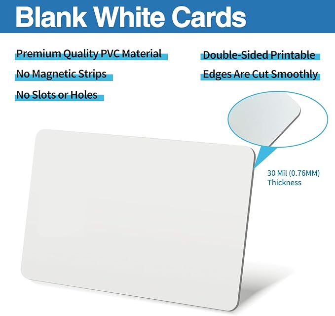 55 Pack - Premium Blank PVC Cards for ID Badge Printers - Premium Quality White CR80 30 Mil (CR8030) by KLMNDUO - Compatible with Most Photo ID Badge Printers(White)
