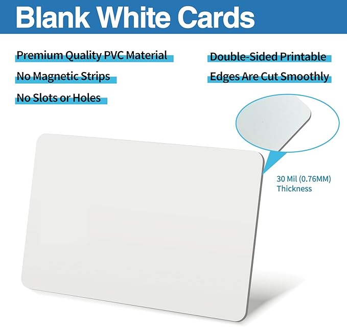 25 Pack - Premium Blank PVC Cards for ID Badge Printers - Premium Quality White CR80 30 Mil (CR8030) by KLMNDUO - Compatible with Most Photo ID Badge Printers(White)