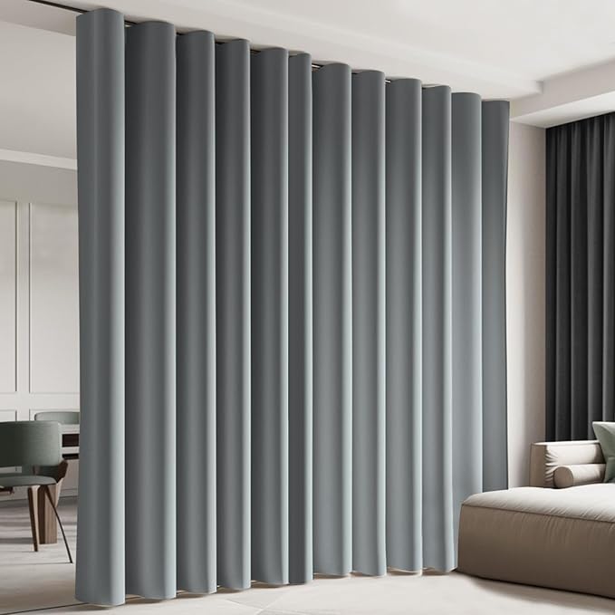 Cbsroro Room Divider Blackout Curtain Track Curtains Wall Dividers Panels Screen for Living Rooms Bedroom Office Privacy Partition Separation, W150 × L120 Inch,1 Panel, Light Grey