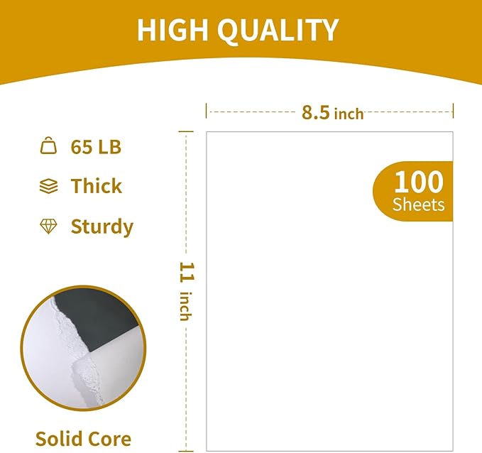 100 Sheets White Cardstock 8.5 x 11, Creebe 65lb White Card Stock Printer Paper for Invitations, Office, Certificate