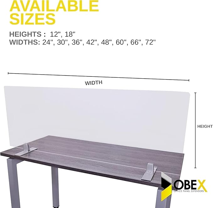 OBEX Acrylic Free Standing Screen, Divider for Desk Privacy Home & Office Partitions for Table Top Workstation, Portable Cubicle Panel for Work, 12" x 36", Clear