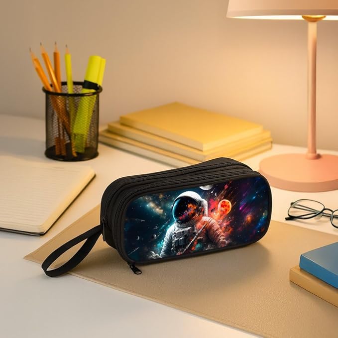 HiGaits Pencil Case for Boys,Multi-Slot Large Capacity Pencil Pouch with Soft Zipper, Durable Pen Box Astronaut