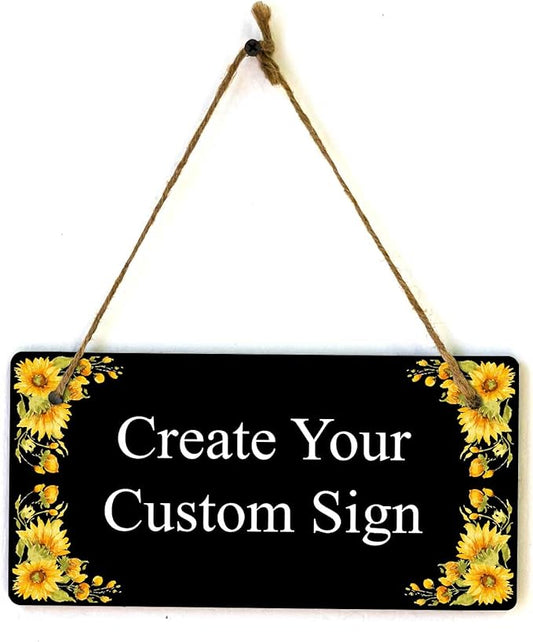 Signs ByLITA Sunflower Corners Black Background Personalized Hanging Wall or Door Sign (5 x 10") | Custom Signage for Your Home & Business