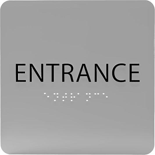 ADA CENTRAL SIGNS - 6" X6" Entrance Sign - ADA Compliant Tactile Graphics Grade 2 Braille Text Acrylic Wall Sign - Entry, Way in, Access Signs for Office, Hotel, Schools, Apartment, and Restaurants