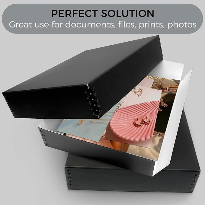 Lineco Museum Archival Storage Box, 11.75x15.25x3 in. Drop Front Design. Acid-Free with Metal Edge. Organize Photos, Pictures, Prints, Documents, Crafts, DIY. Black, 8 Pack