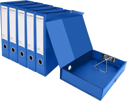 HUA JIE A4 Storage File Boxes Plastic Archives Cases with Clip, PVC File Folder Organizer Document Storage Filing Box for office,32.5×6.5×24 cm, Blue(Pack of 6)