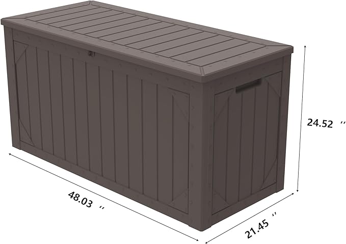 Decksplore 100 Gallon Outdoor Storage Box Waterproof, Lockable Resin Deck Box Patio Storage Bin for Pool Accessories Cushion Furniture, Garden Tools, UV-Resistant Outside Delivery, Brown