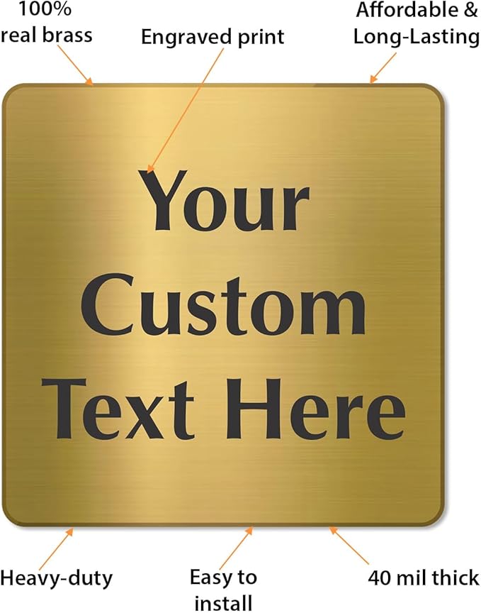 SmartSign Custom Brass Sign - 6" x 6", 40 mil REAL Bugle Brass Metal, Personalized Name Door Sign, Heavy-Duty Premium Engraved Door/Wall Mount Plaque for Business/Office, Gold and Black