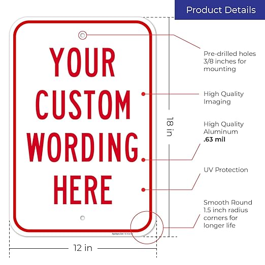 Custom Sign, Personalized Metal Signs, Customize for Office, Business, Workplace, office, Home, Airbnb, Delivery Signs, Outline Black, 12x18 Inches, Rust Free .063 Aluminum, Made in USA