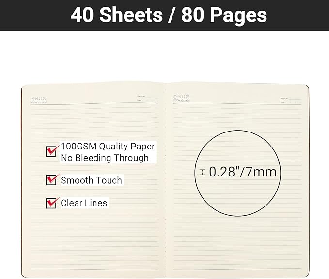 EUSOAR Journal Notebook, 12 Pack A4 11" x 8-1/2", 40 Sheets/ 80 Pages, 100gsm Thick Paper, Kraft Notebooks College Ruled, Line Travelers Journals Bulk Softcover, for Diary Writing Work Office