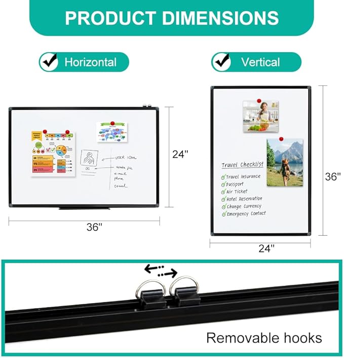 XIWODE 24x36 Inch Magnetic Dry Erase Whiteboard，Black Aluminum Frame Wall-Mounted for Home School Office Conference Room