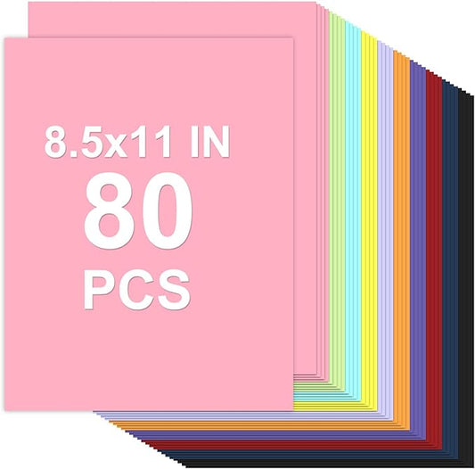 Cardstock 8.5 x 11, 10 Colors Colored Printer Paper 75 lb/200 gsm, 80 Sheets Colored Card Stock, Assorted Colors Construction Paper for Invitations, Diy Cards, Business Cards, Drawing etc