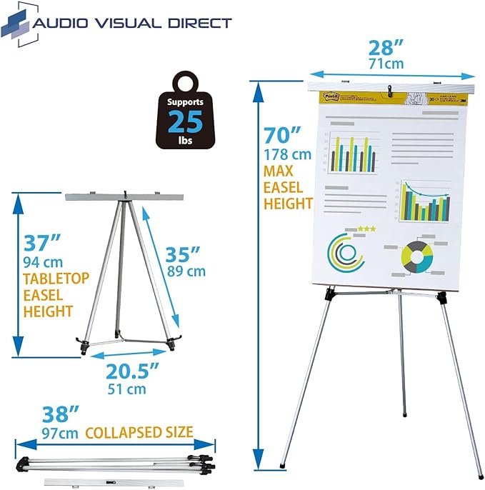 Lightweight Aluminum Flip-Chart Presentation Easel, Silver (4 Pack)
