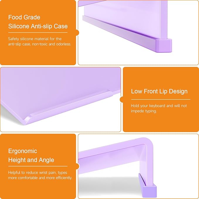 BEEGO Ergonomic Computer Keyboard Stand - Purple Acrylic Keyboard Riser Tilted Keyboard Holder Keyboard Tray with Purple Non-Slip Strip for Easy Typing at Home School Office Desk Accessories
