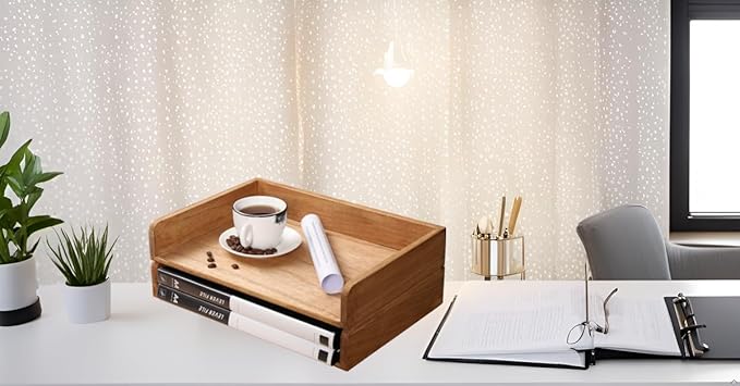 DDYURI Wood Stackable Paper Trays for Office Supplies and Accessories - Desk Organizer Tray for Letter Document Magazine -Wooden Desktop File Folder Holder Shelf 2 Set Light(2CTP-LT)