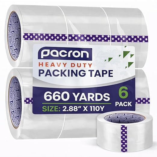 Clear Packing Tape - 6 Heavy-Duty Wrapping Tape - 110-Yard Length, 660 Total Yards 2.88-Inch Wide Strong Adhesive Rolls for Moving Boxes, Office Packaging, Storage Organization & Warehouse Shipping